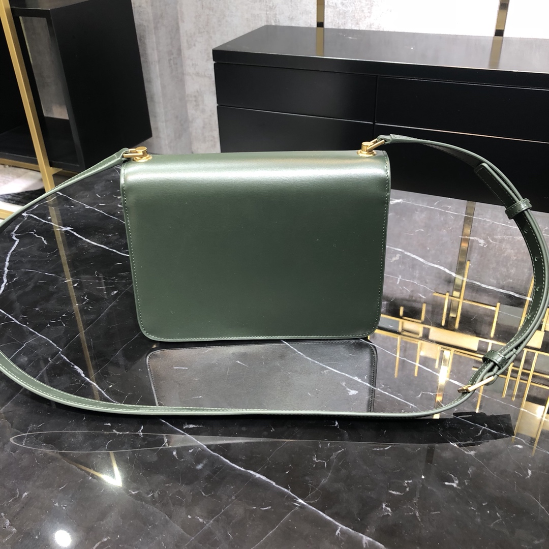 Saint Laurent Calfskin Le Carre Box Handbag Shoulder Bag Green 633214